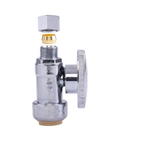 Hausen 1/2in Chrome-Pltd Brass Push-To- Connect x 3/8in OD Comprn Quarter-Turn Straight Stop Valve 6PK HA-SS105-6